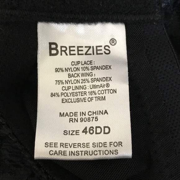 BREEZIES Lace Bra Underwire UltimAir Black Women’s Plus Size 46DD - Picture 16 of 16